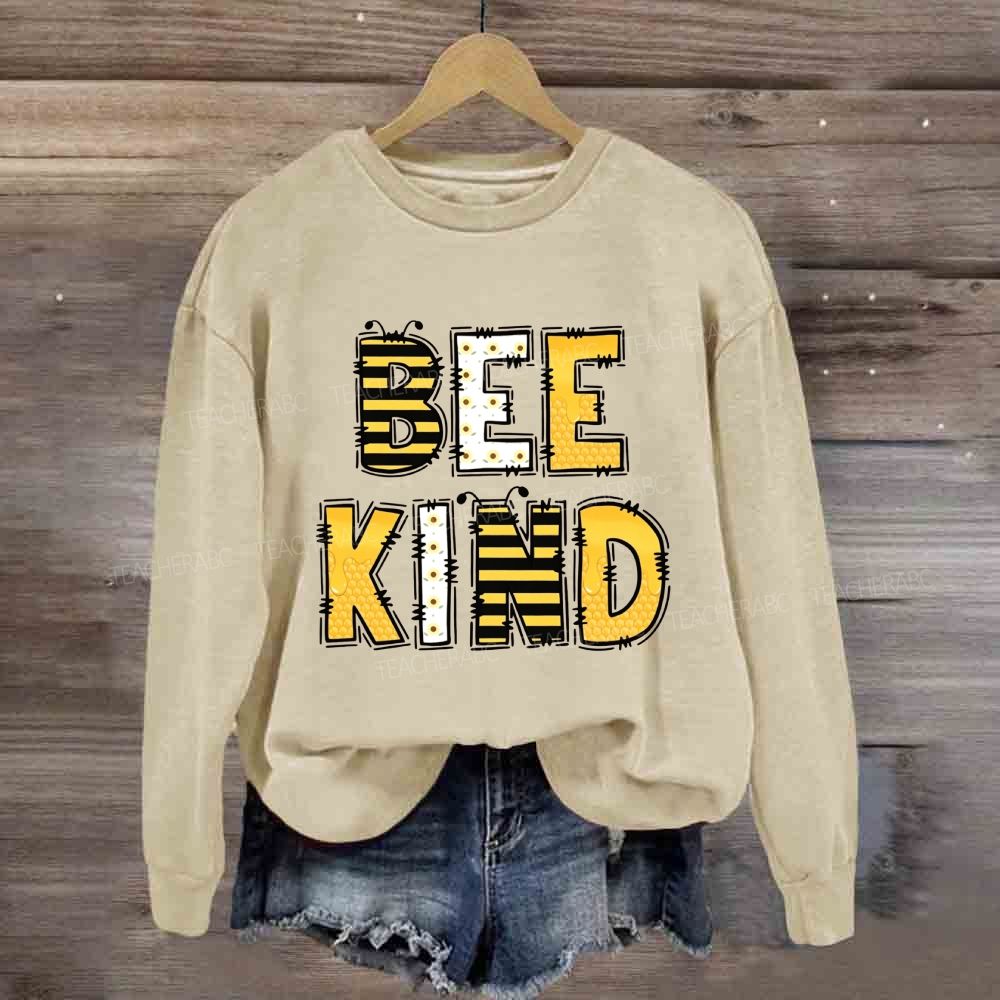 Bee Kind Doodle Bee Pattern Letter Sweatshirt