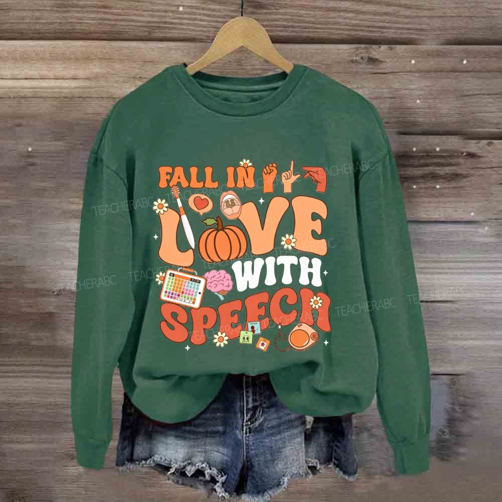 Fall In Love With Speech Fall Slp Pumpkin Sweatshirt