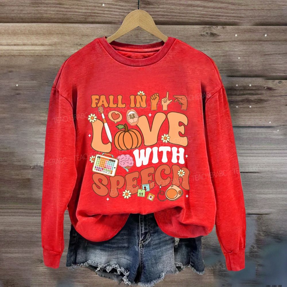 Fall In Love With Speech Fall Slp Pumpkin Sweatshirt