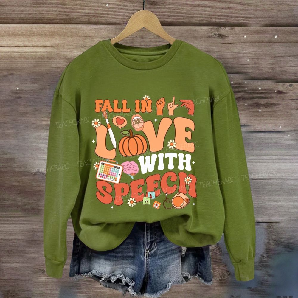 Fall In Love With Speech Fall Slp Pumpkin Sweatshirt