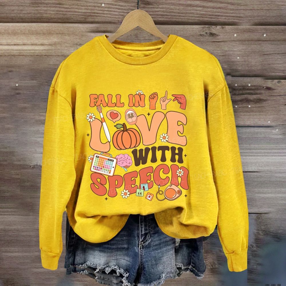 Fall In Love With Speech Fall Slp Pumpkin Sweatshirt