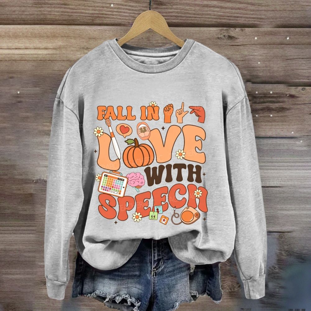 Fall In Love With Speech Fall Slp Pumpkin Sweatshirt