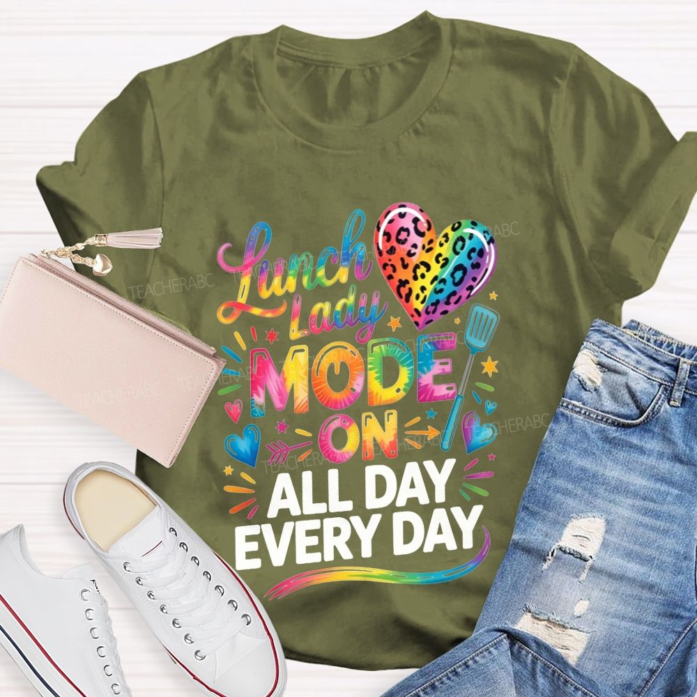 Lunch Lady Mode On All Day Every Day Rainbow Leopard Heart T-shirt
