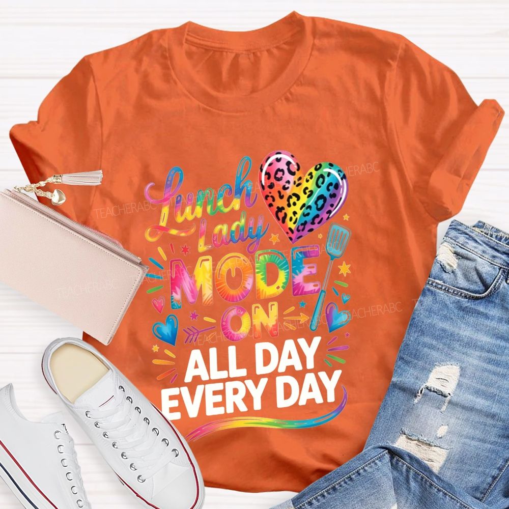 Lunch Lady Mode On All Day Every Day Rainbow Leopard Heart T-shirt
