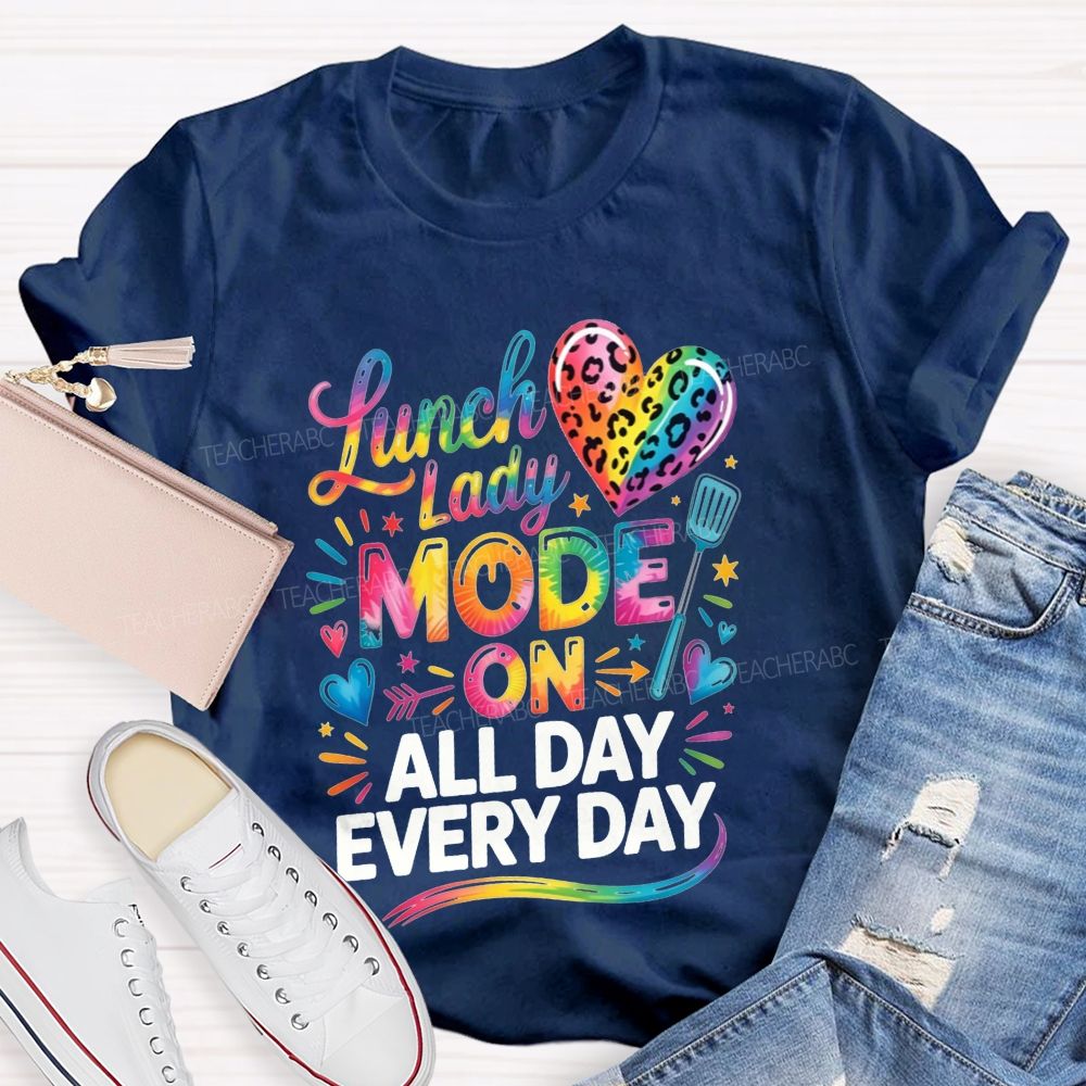 Lunch Lady Mode On All Day Every Day Rainbow Leopard Heart T-shirt