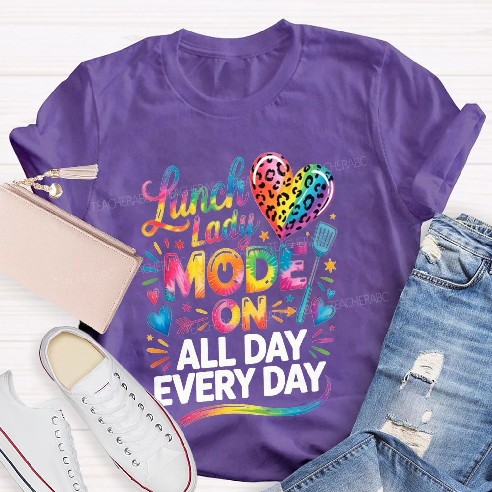 Lunch Lady Mode On All Day Every Day Rainbow Leopard Heart T-shirt