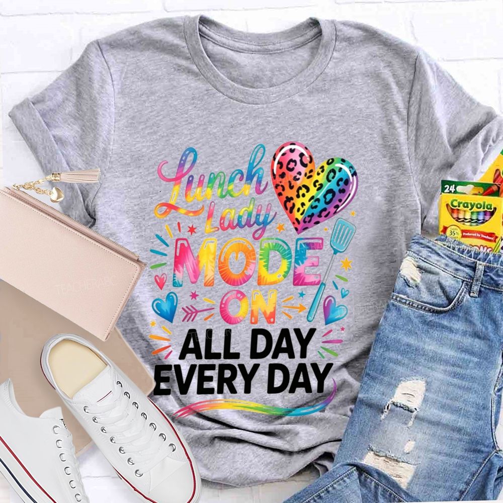 Lunch Lady Mode On All Day Every Day Rainbow Leopard Heart T-shirt