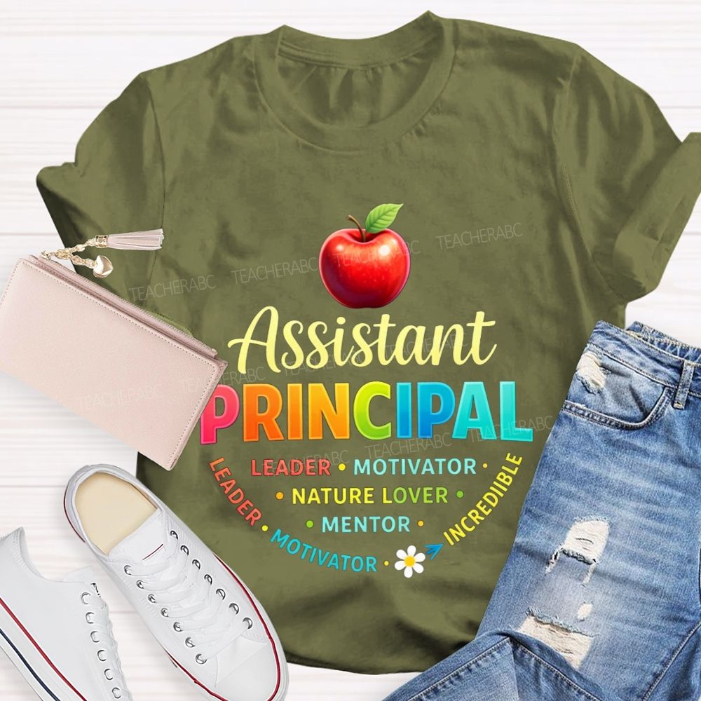 Assistant Principal Leader Motivator Mentor Colorful Apple Teacher T-shirt