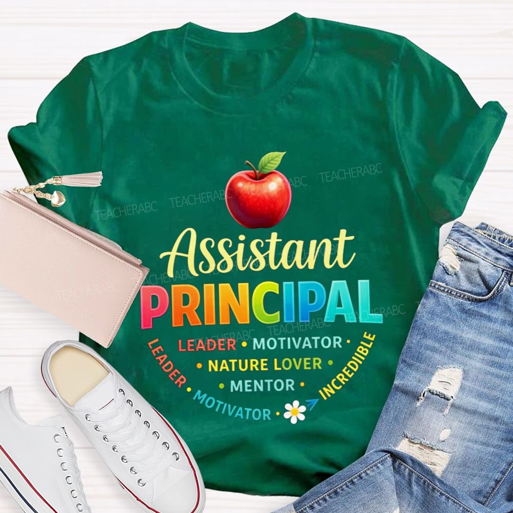 Assistant Principal Leader Motivator Mentor Colorful Apple Teacher T-shirt