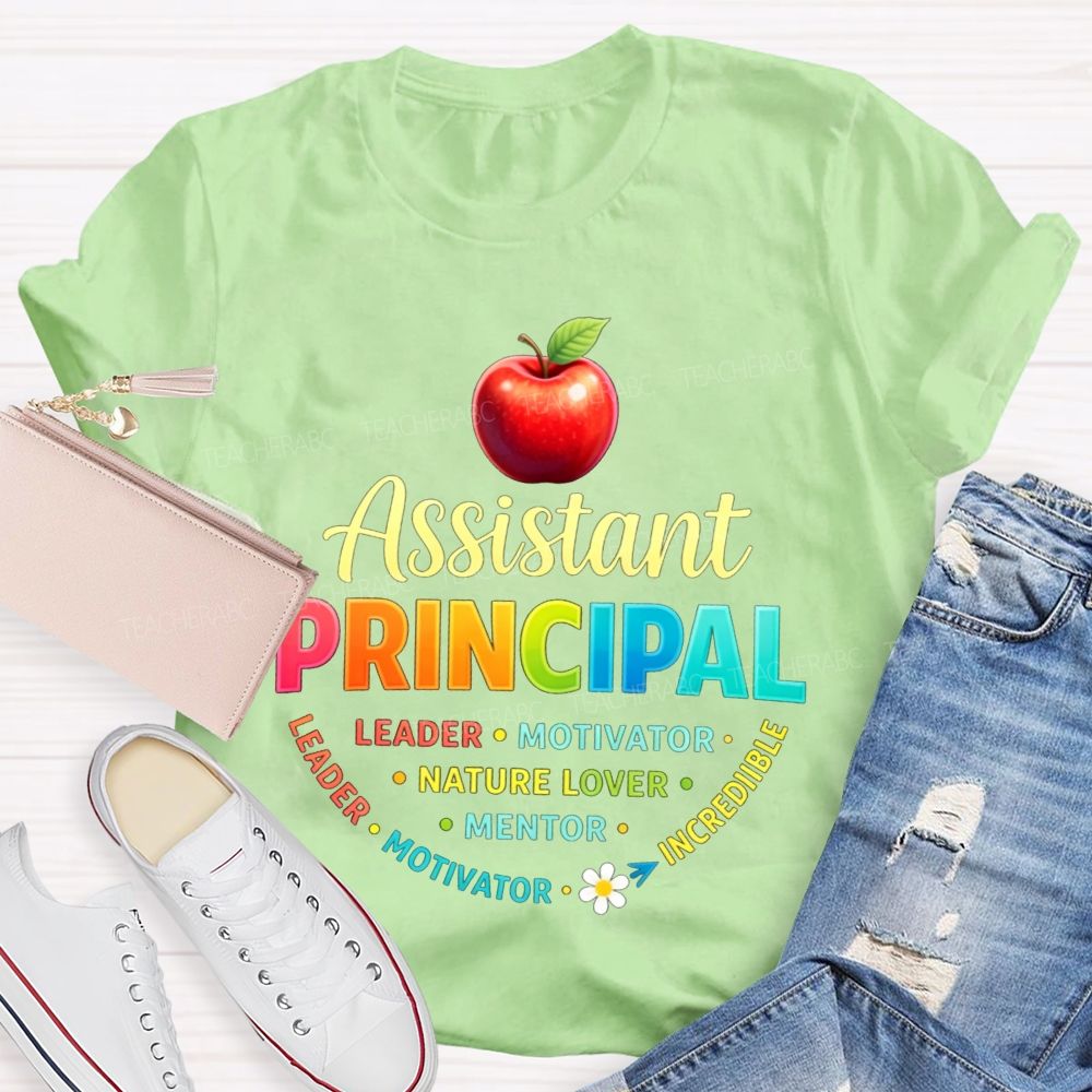 Assistant Principal Leader Motivator Mentor Colorful Apple Teacher T-shirt