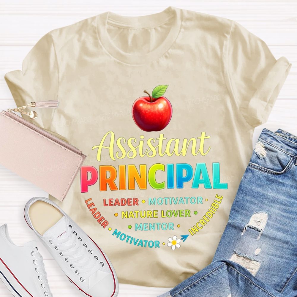 Assistant Principal Leader Motivator Mentor Colorful Apple Teacher T-shirt