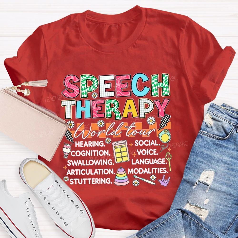 Speech Therapy World Tour Hearing Cognition Swallowing Teacher T-shirt