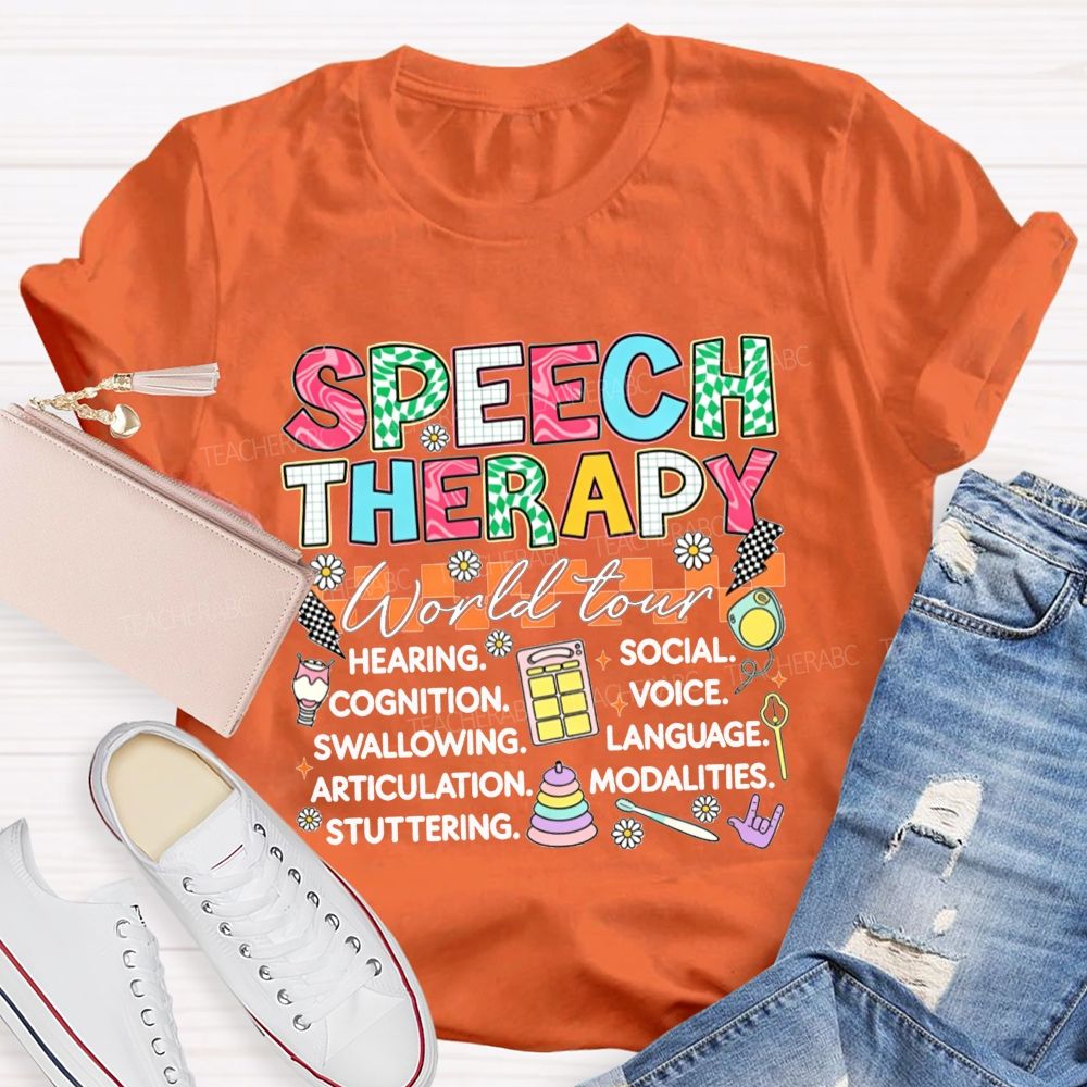 Speech Therapy World Tour Hearing Cognition Swallowing Teacher T-shirt