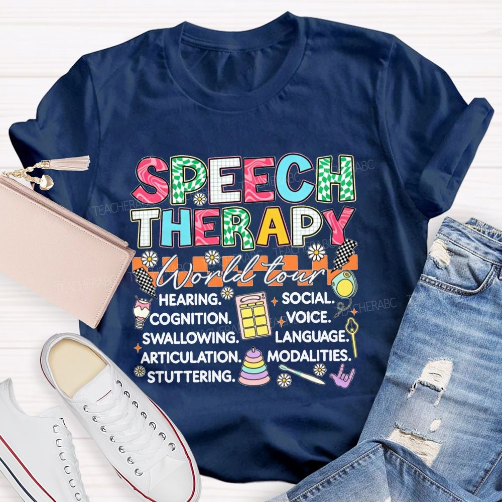 Speech Therapy World Tour Hearing Cognition Swallowing Teacher T-shirt