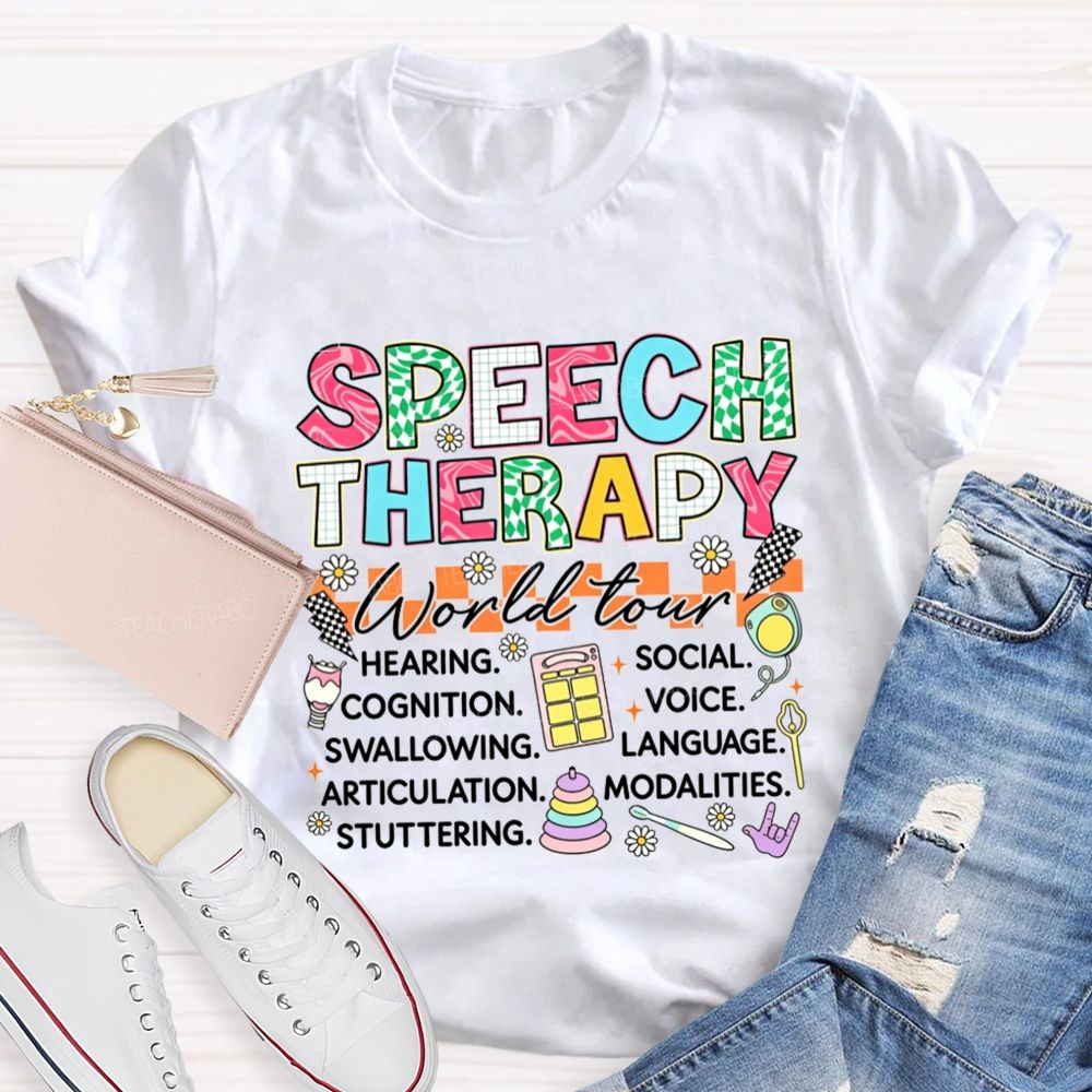 Speech Therapy World Tour Hearing Cognition Swallowing Teacher T-shirt