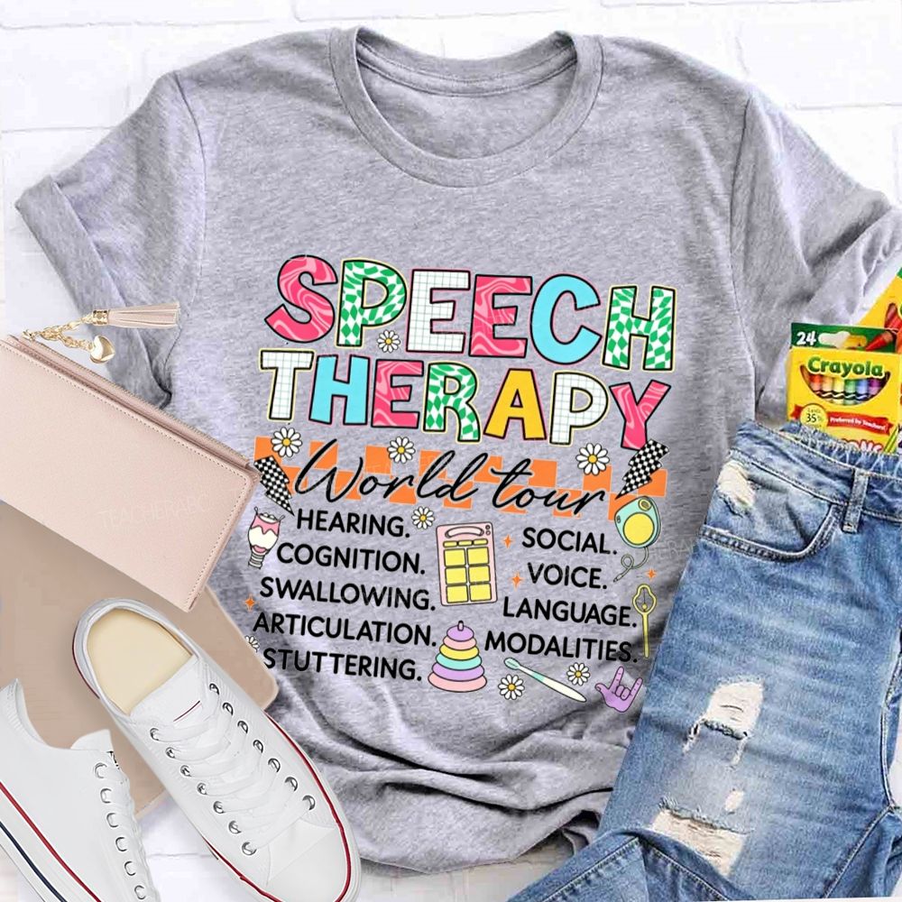 Speech Therapy World Tour Hearing Cognition Swallowing Teacher T-shirt