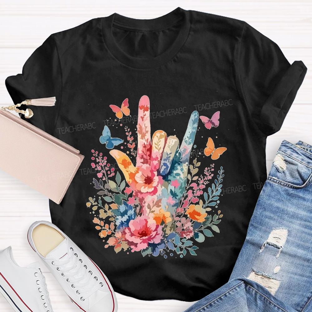 Floral I Love You Hand Watercolor Teacher T-shirt