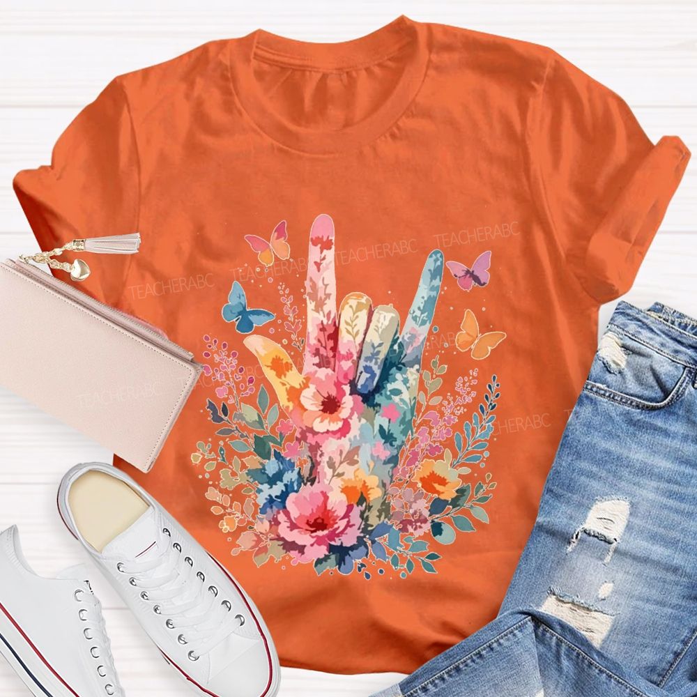 Floral I Love You Hand Watercolor Teacher T-shirt
