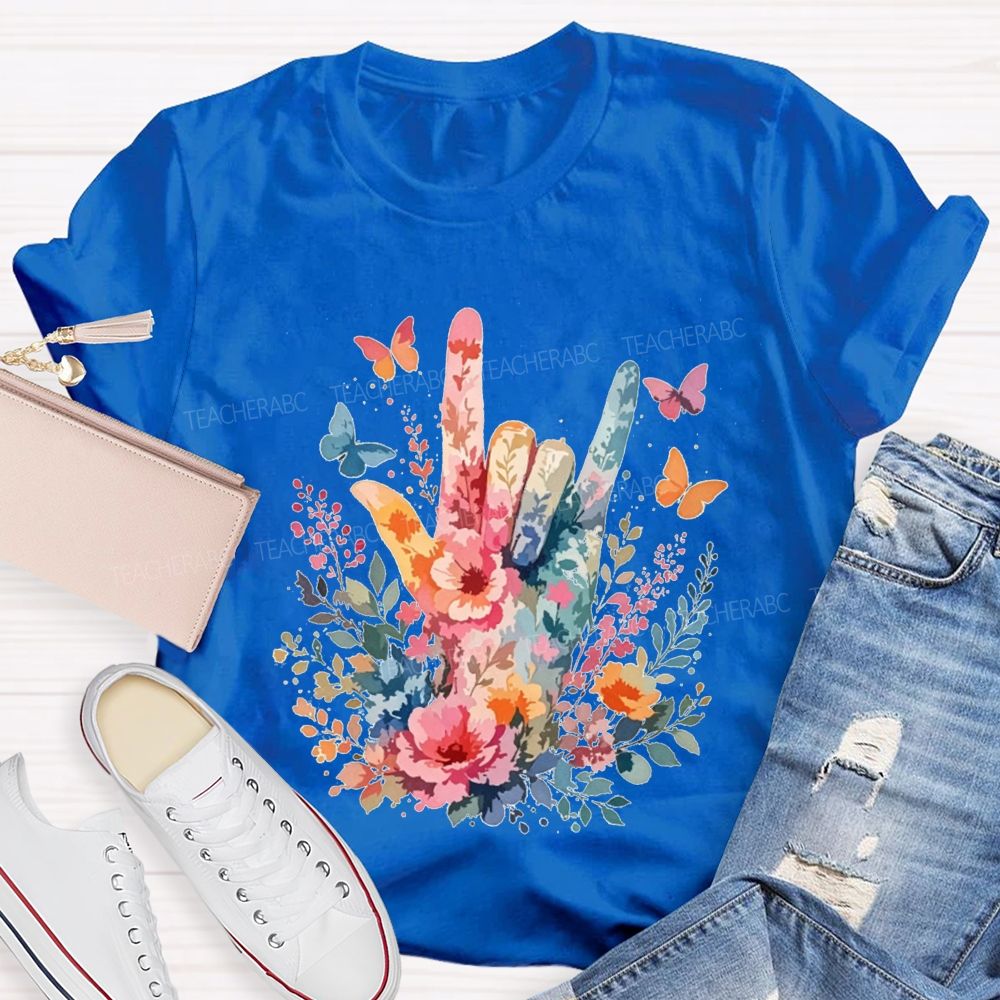 Floral I Love You Hand Watercolor Teacher T-shirt