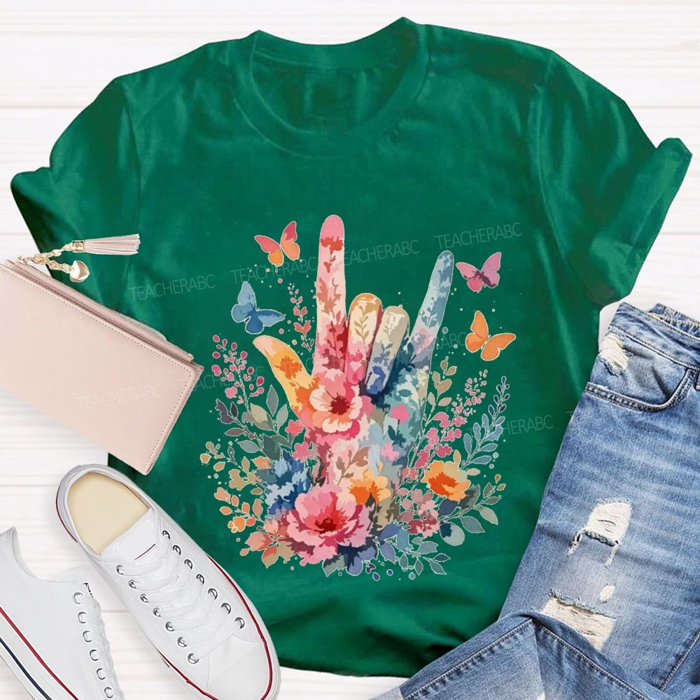 Floral I Love You Hand Watercolor Teacher T-shirt