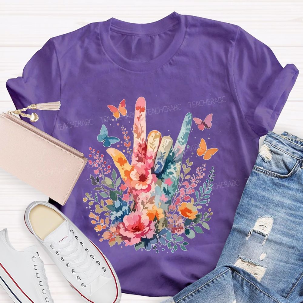 Floral I Love You Hand Watercolor Teacher T-shirt