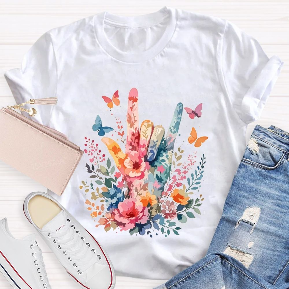Floral I Love You Hand Watercolor Teacher T-shirt