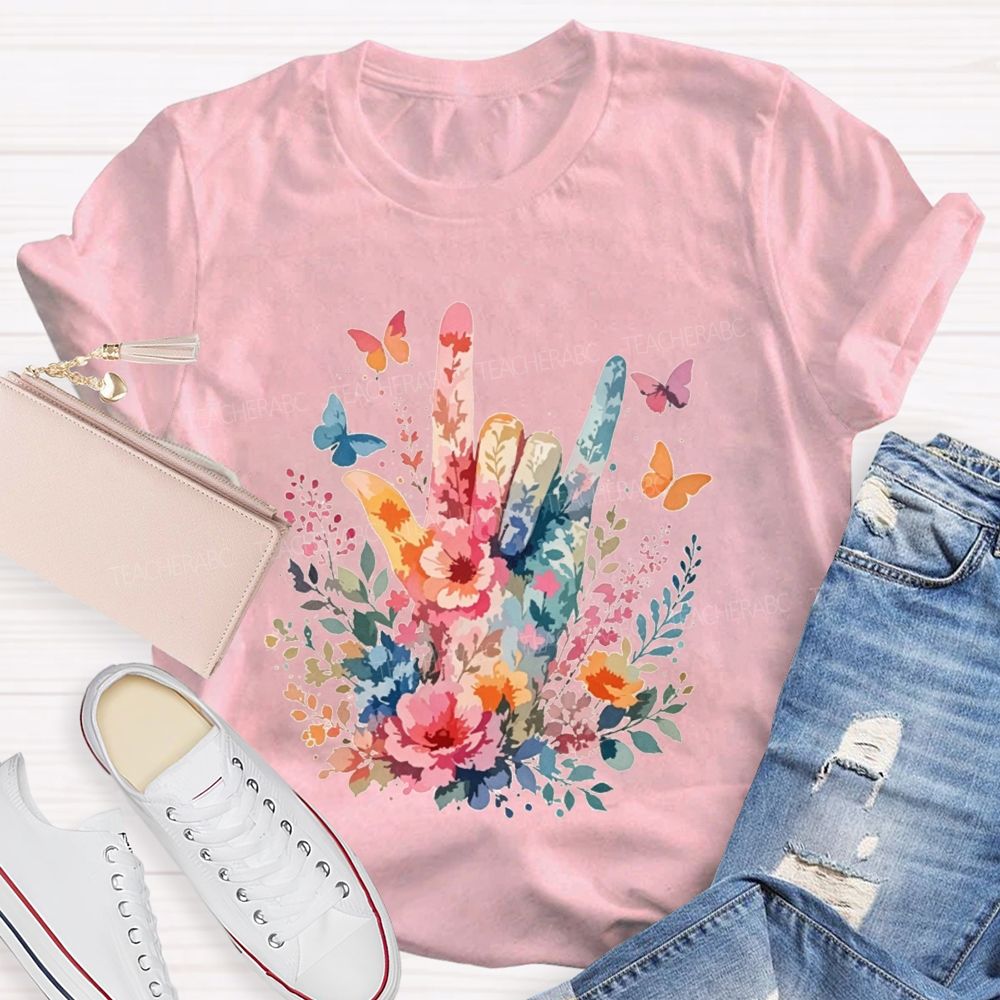 Floral I Love You Hand Watercolor Teacher T-shirt