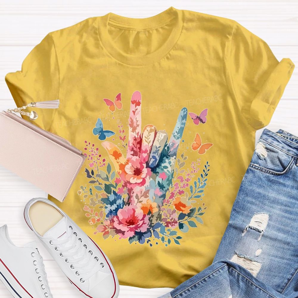 Floral I Love You Hand Watercolor Teacher T-shirt