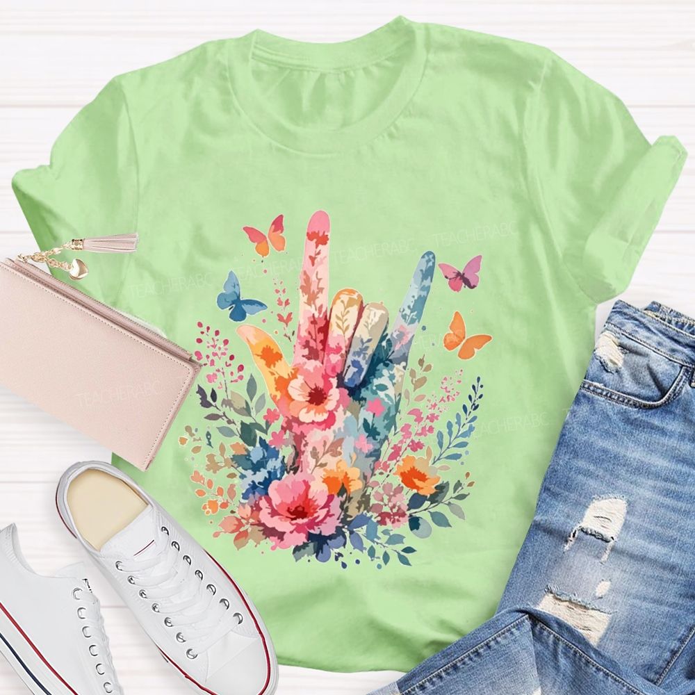Floral I Love You Hand Watercolor Teacher T-shirt
