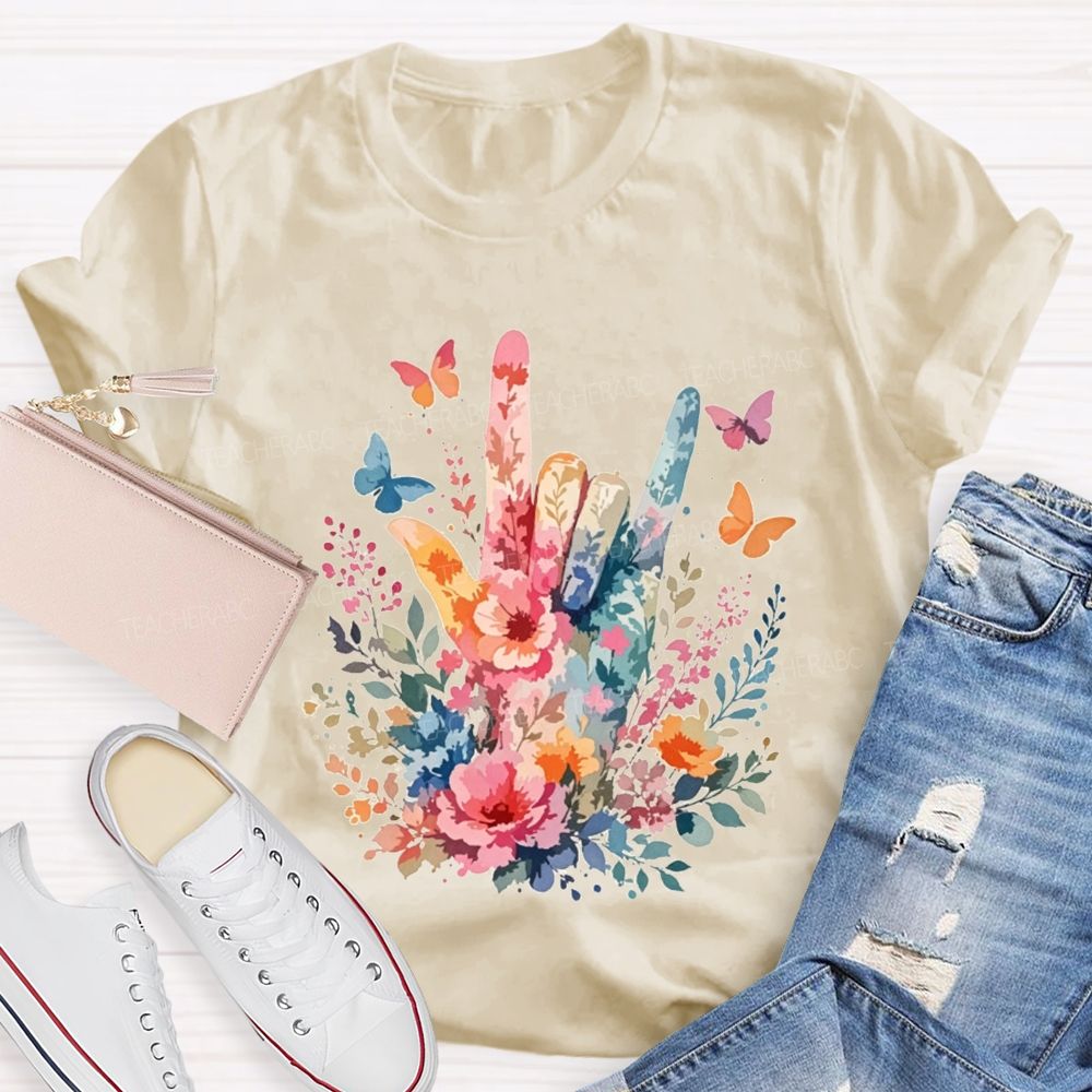 Floral I Love You Hand Watercolor Teacher T-shirt