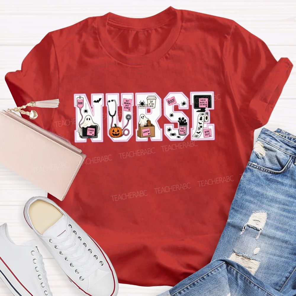 Halloween Nurse Ghost Pumpkin Letter T-shirt