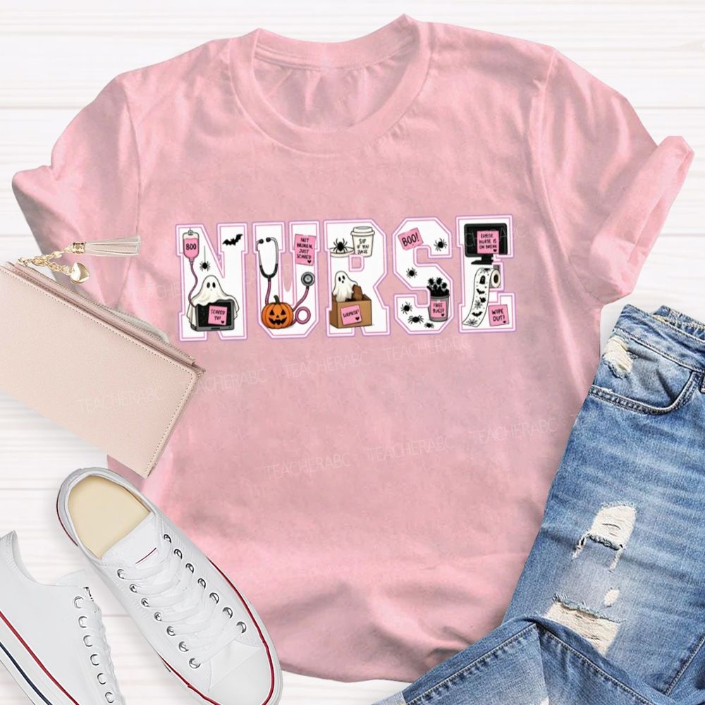 Halloween Nurse Ghost Pumpkin Letter T-shirt
