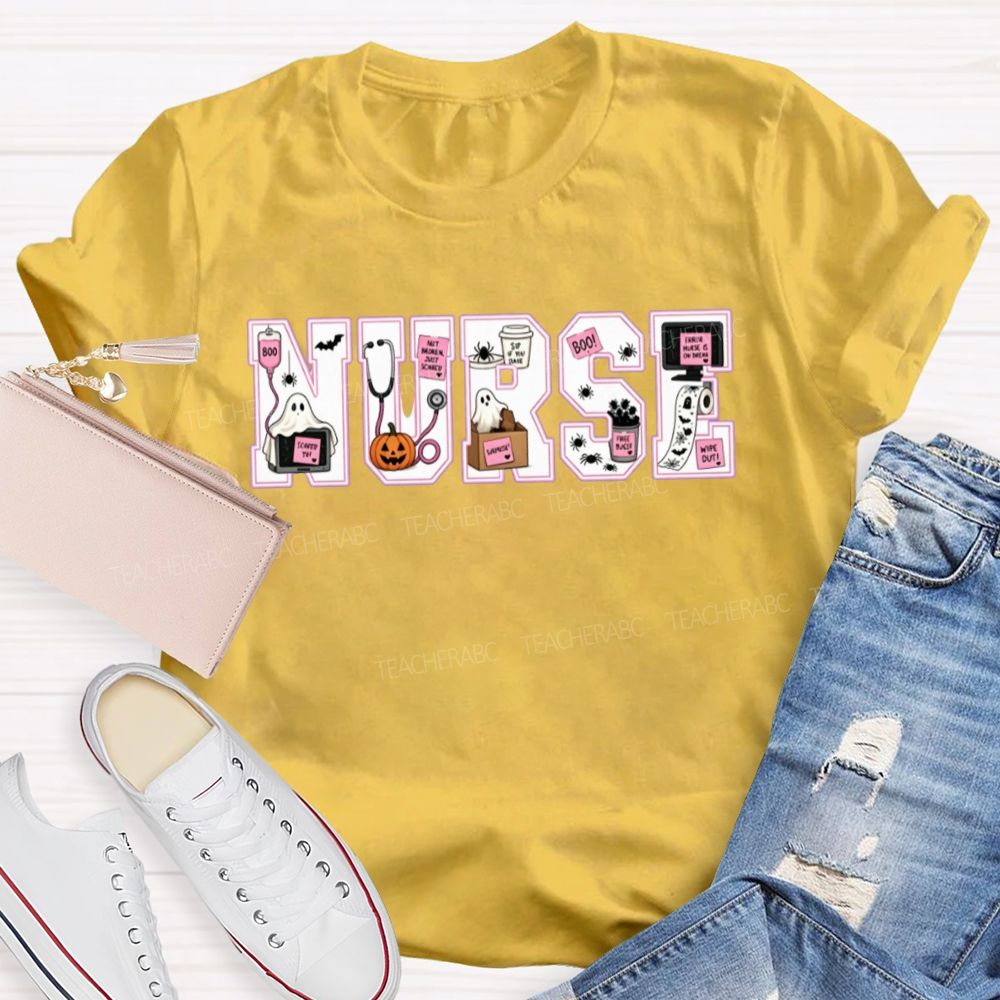 Halloween Nurse Ghost Pumpkin Letter T-shirt