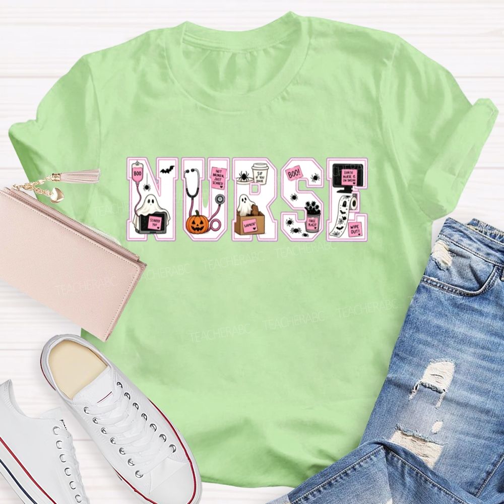 Halloween Nurse Ghost Pumpkin Letter T-shirt
