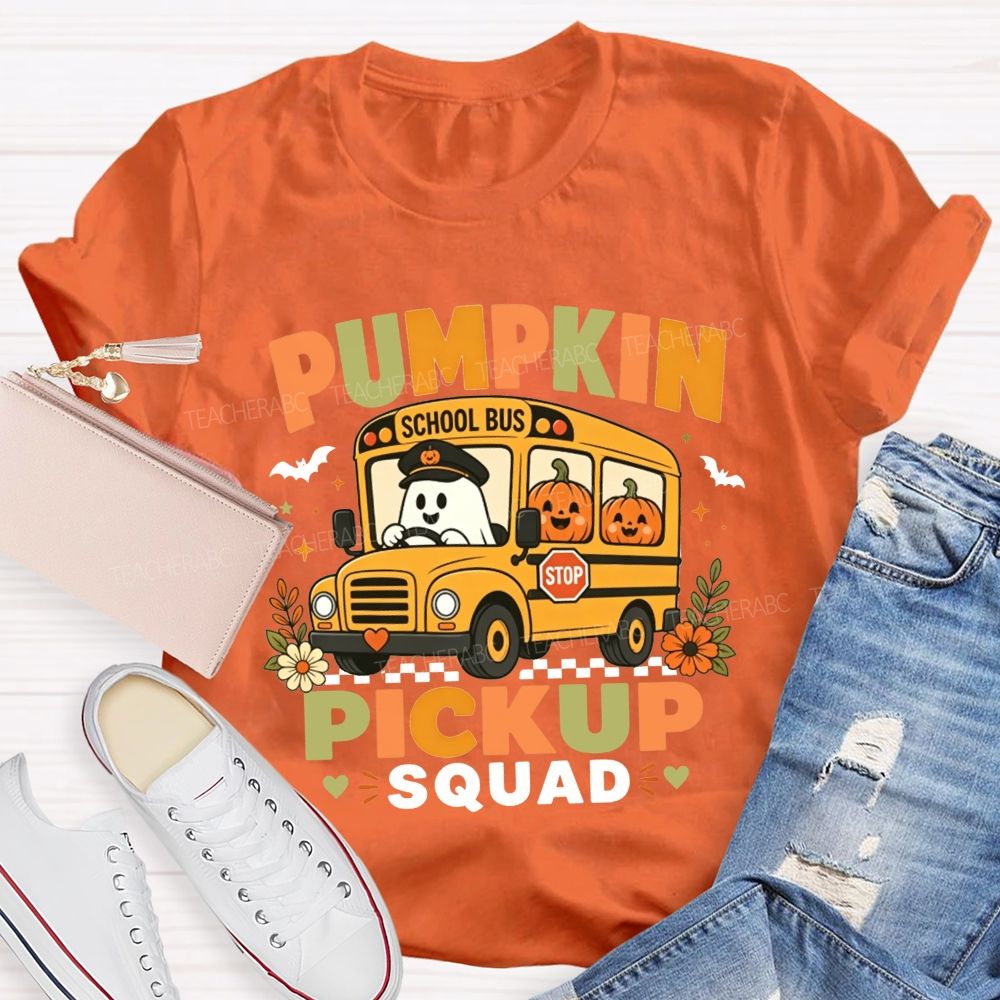 Pumpkin Pickup Squad Halloween School Bus T-shirt