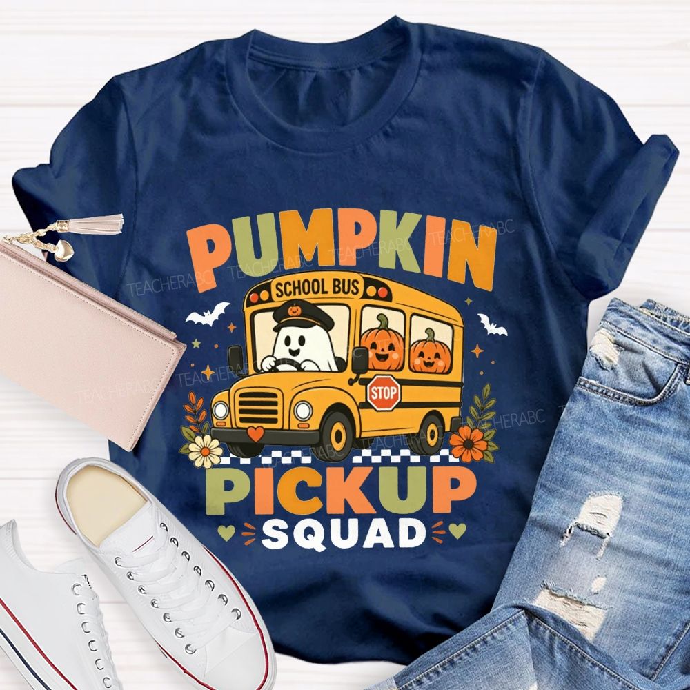 Pumpkin Pickup Squad Halloween School Bus T-shirt