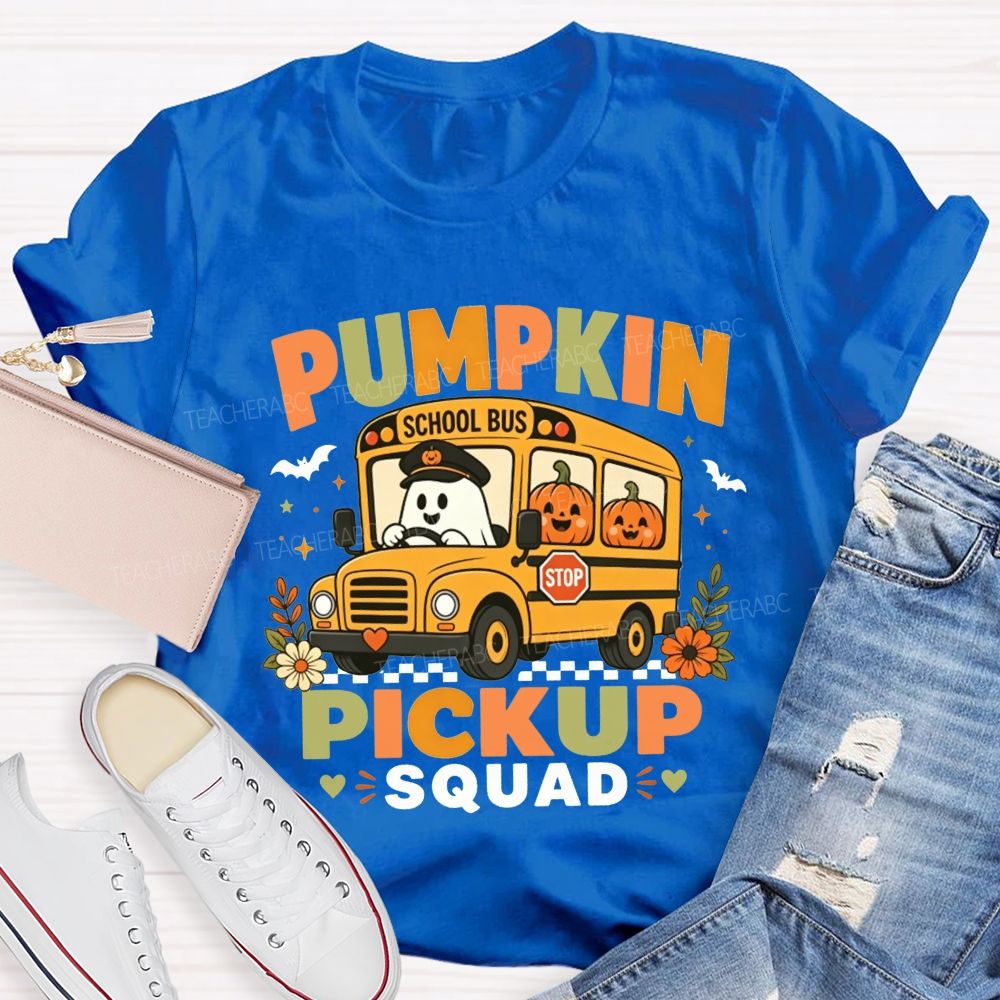 Pumpkin Pickup Squad Halloween School Bus T-shirt