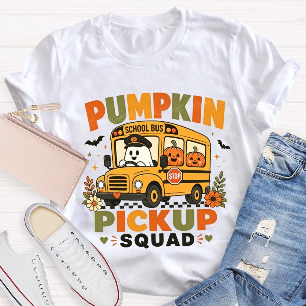 Pumpkin Pickup Squad Halloween School Bus T-shirt