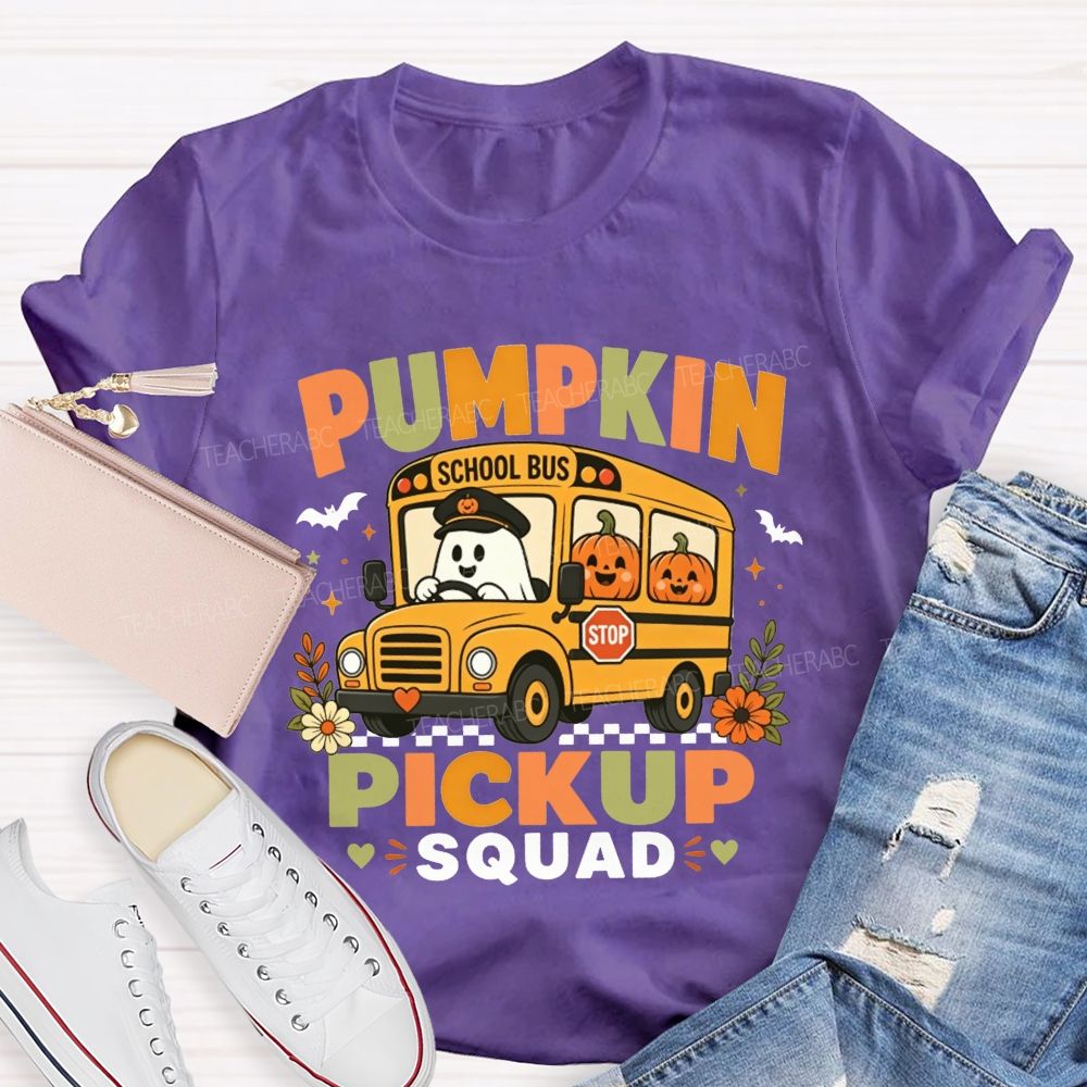 Pumpkin Pickup Squad Halloween School Bus T-shirt