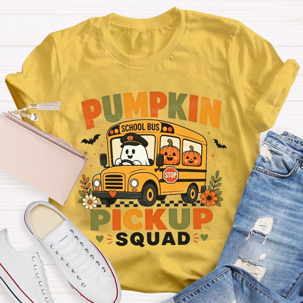 Pumpkin Pickup Squad Halloween School Bus T-shirt