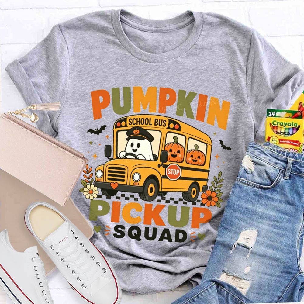 Pumpkin Pickup Squad Halloween School Bus T-shirt