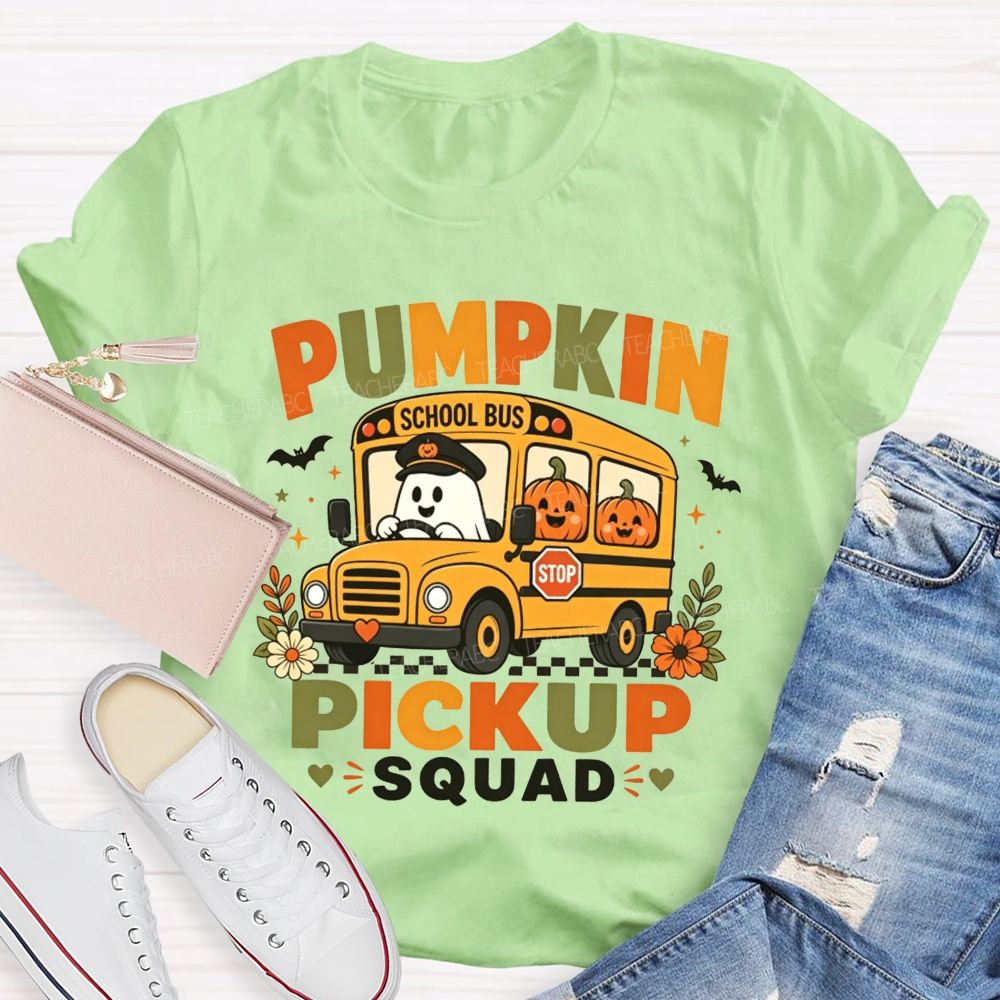 Pumpkin Pickup Squad Halloween School Bus T-shirt
