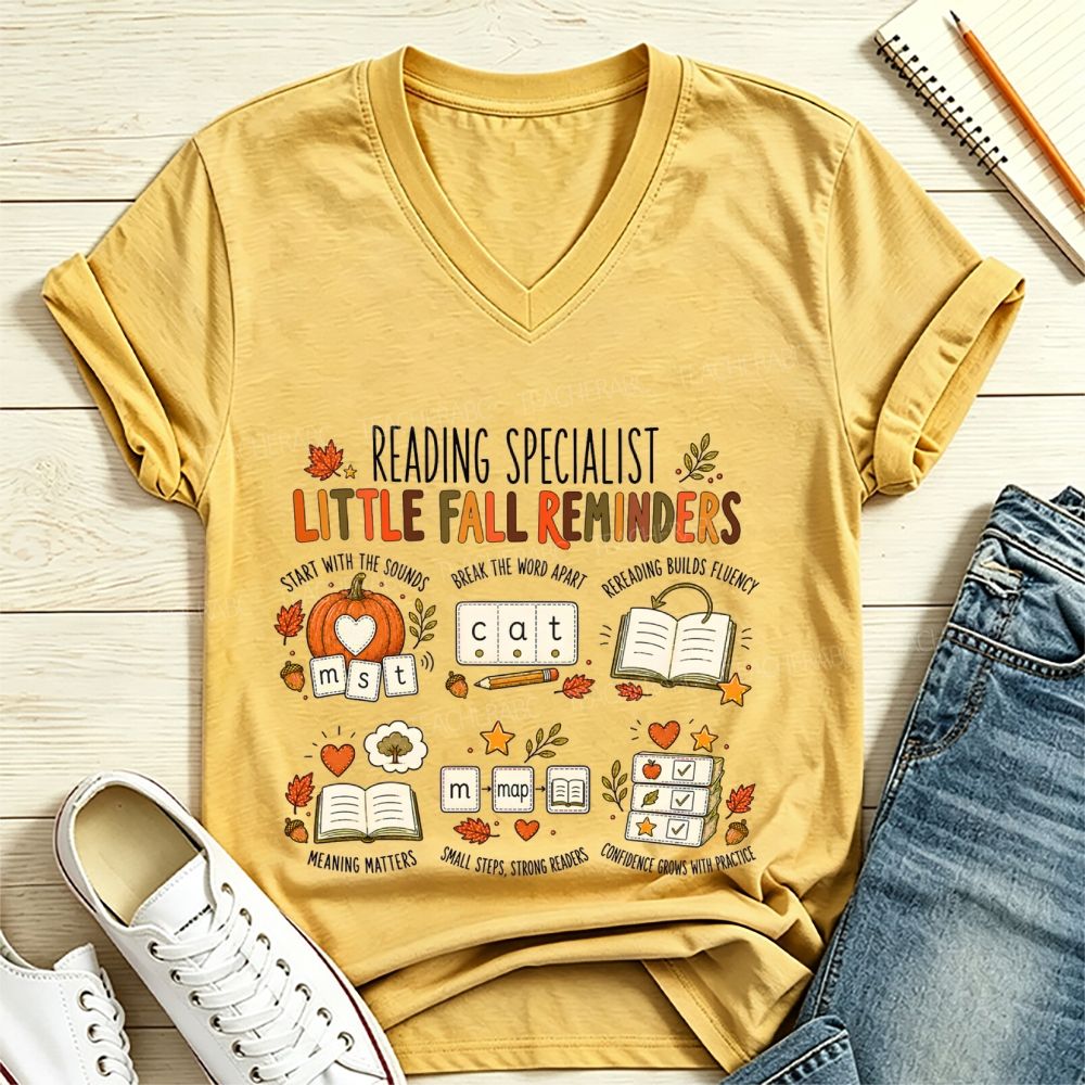 Reading Specialist Little Fall Reminders V Neck T-shirt