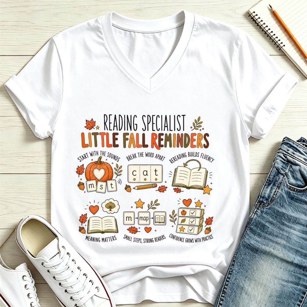Reading Specialist Little Fall Reminders V Neck T-shirt