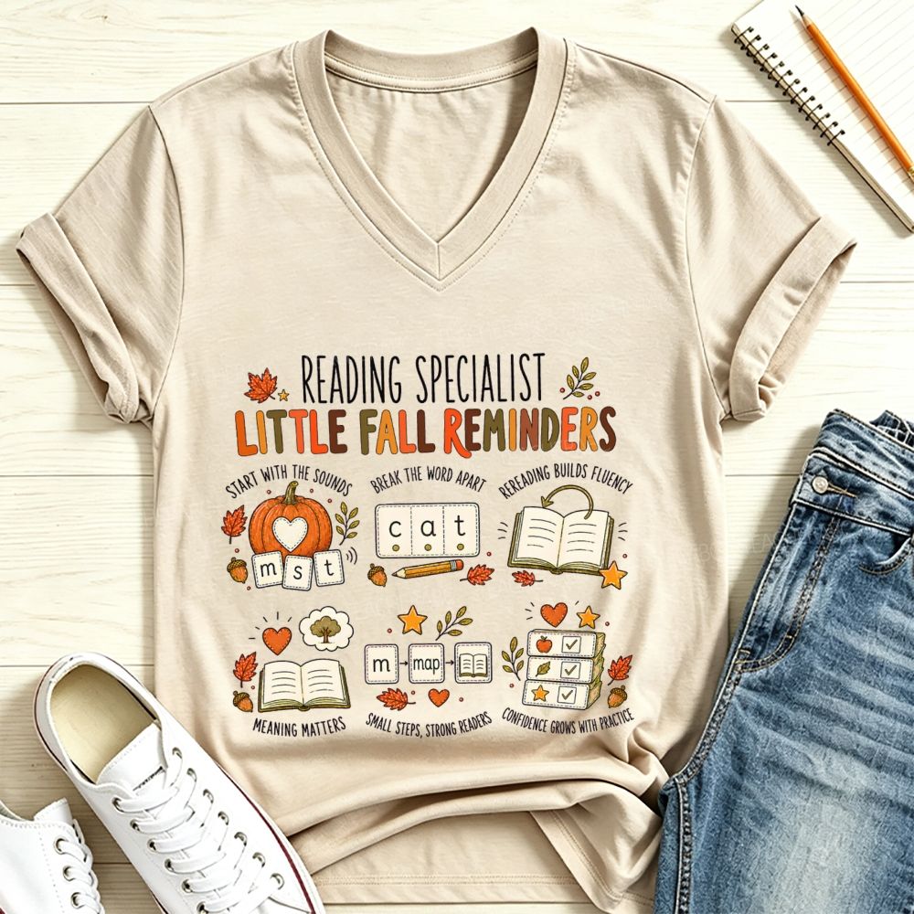Reading Specialist Little Fall Reminders V Neck T-shirt