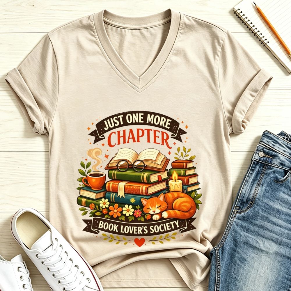 Just One More Chapter Book Lover’s Society V Neck T-shirt