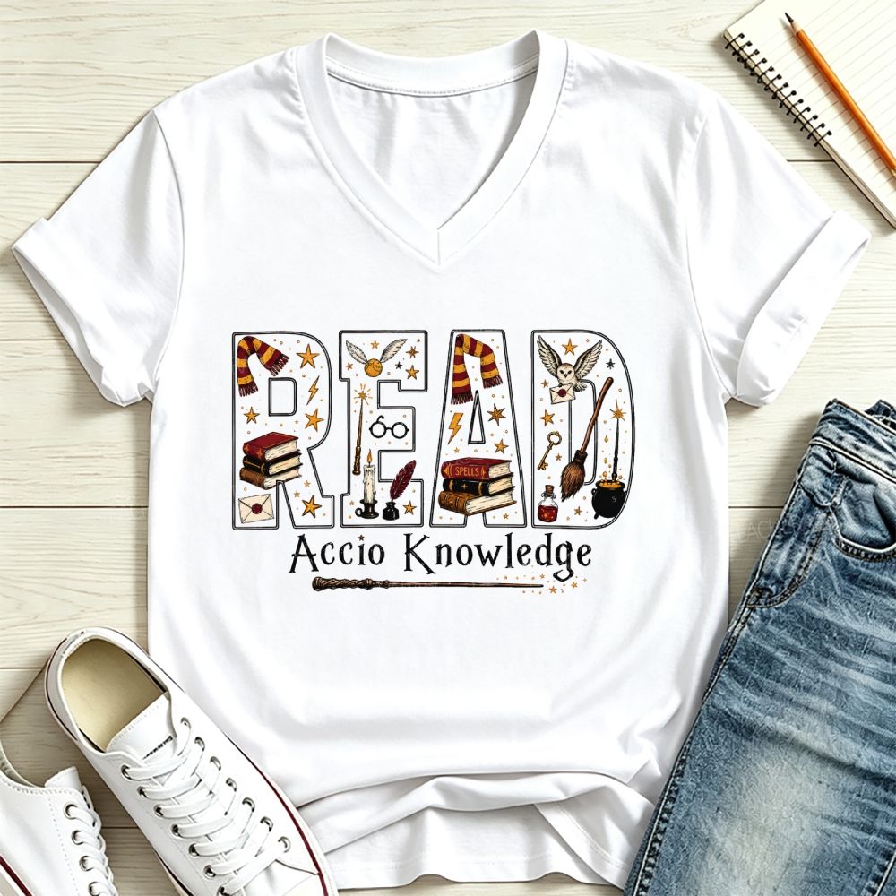 Magic Wizard Read Letter Art Reading Teacher V Neck T-shirt