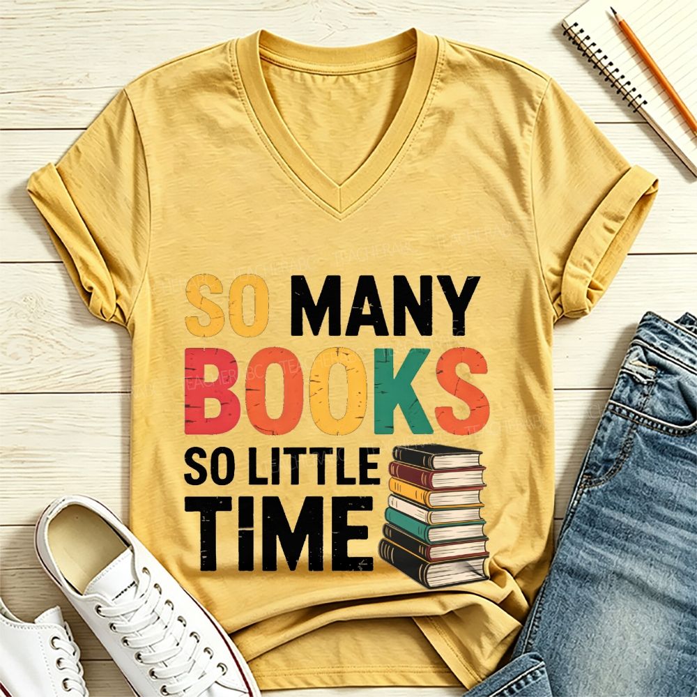 So Many Books So Little Time Retro Book Lover V Neck T-shirt