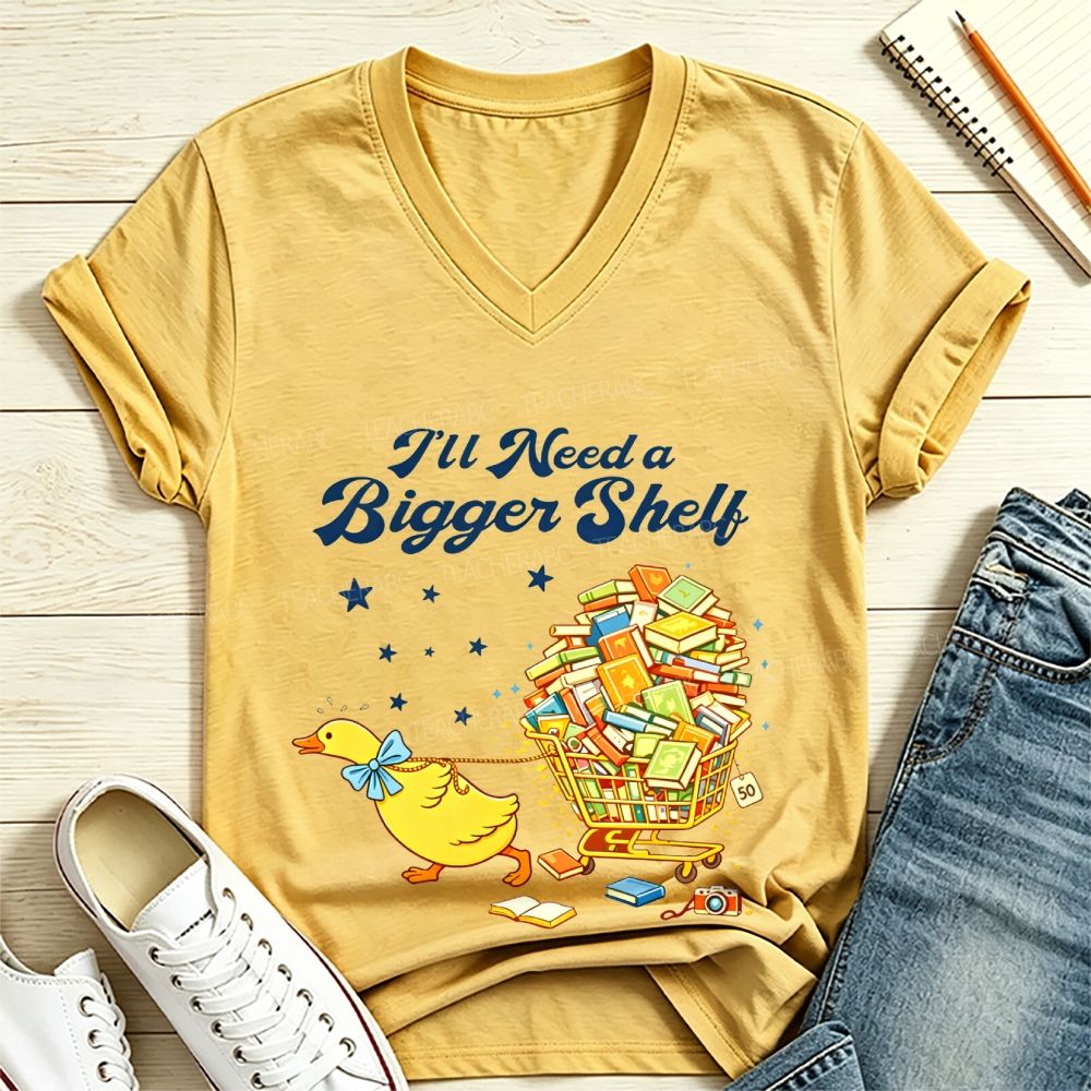 I’ll Need A Bigger Shelf Cute Duck Book Shopping V Neck T-shirt
