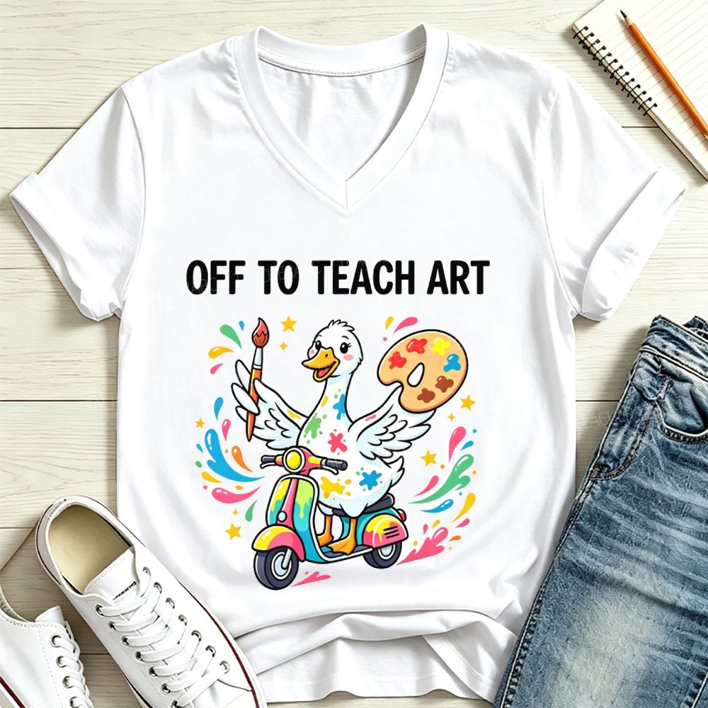 Off To Teach Art Teacher Goose V Neck T-shirt